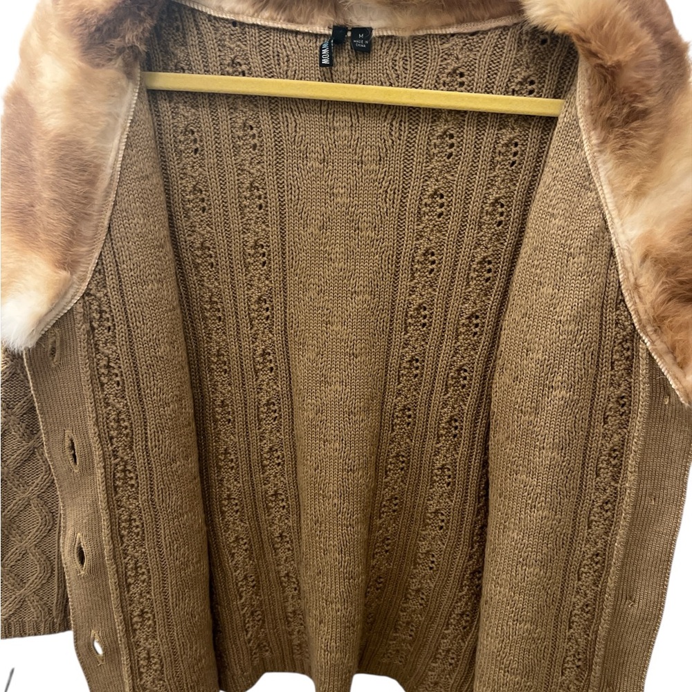 PowWow Wool Blend Cable Knit Cardigan w/Rabbit Fur Collar | M - Picture 15 of 16